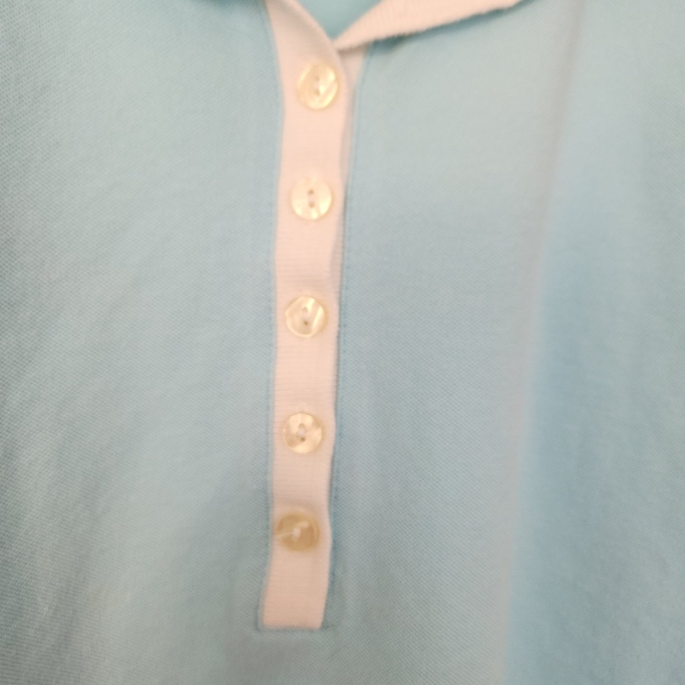 Liz‎ Claiborne Golf Polo Shirt Light Blue, White & Yellow Accents Petite L/XL - Picture 3 of 9